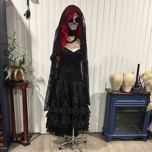 Black Gothic Dress with Lace Veil